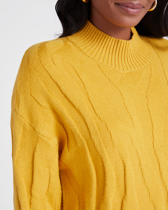 Mustard $|& Apricot Jacquard Mock Neck Pullover - SOF Detail