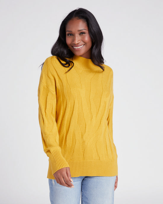 Mustard $|& Apricot Jacquard Mock Neck Pullover - SOF Front