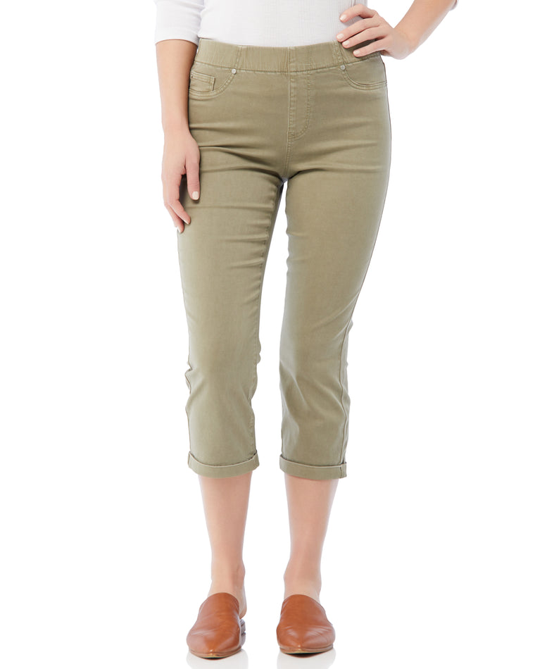 Pewter Green $|& Liverpool Chloe Pull On Slim Cropped Chino - SOF Front