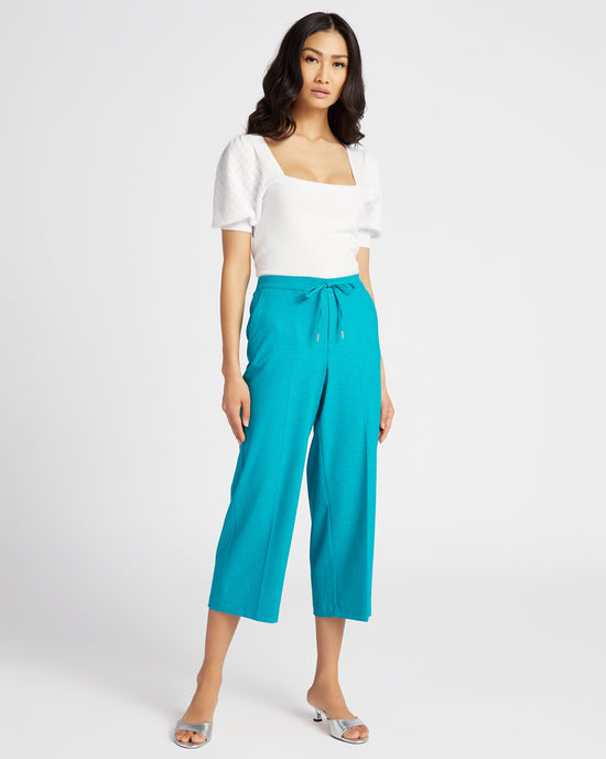 Lake Blue $|& Liverpool Pull On Wide Leg Pant - SOF Full Front