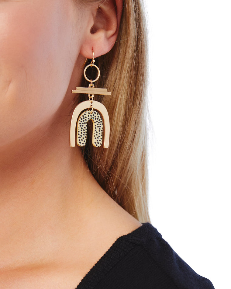 Ivory/Cheetah $|& Lou & Co Wooden Arch Earring - SOF Front