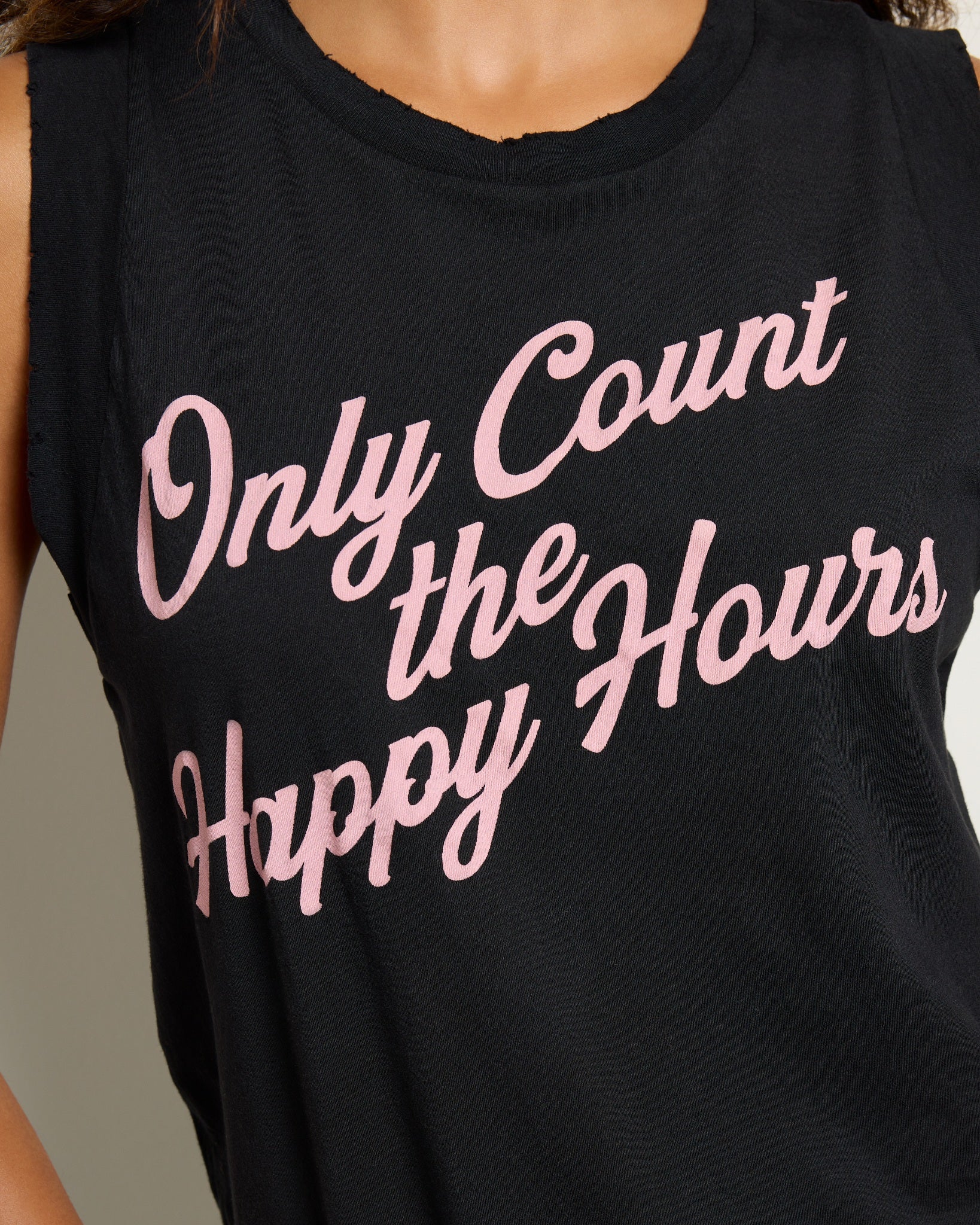 Vintage Black $|& Project Social T Only Count The Happy Hours Tank - SOF Full Front