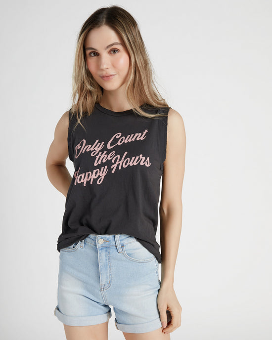 Black $|& Project Social T Only Count The Happy Hours Tank - SOF Front