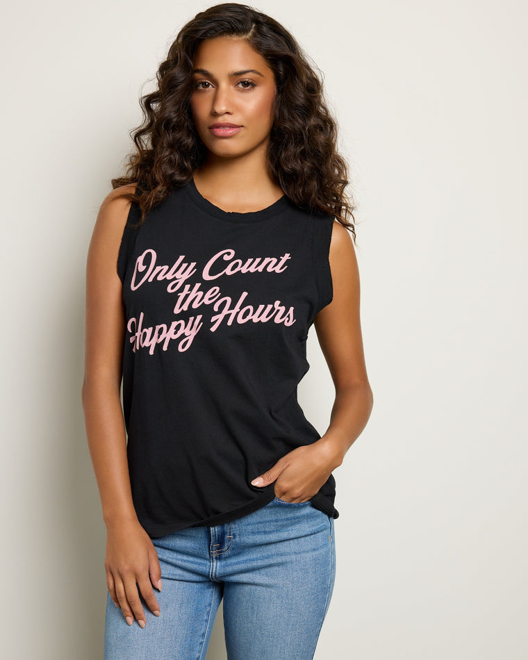 Vintage Black $|& Project Social T Only Count The Happy Hours Tank - SOF Front