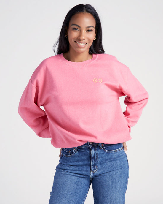 Cuban Sunset Pink $|& Project Social T Heart Eyes Embroidered Sweatshirt - SOF Front