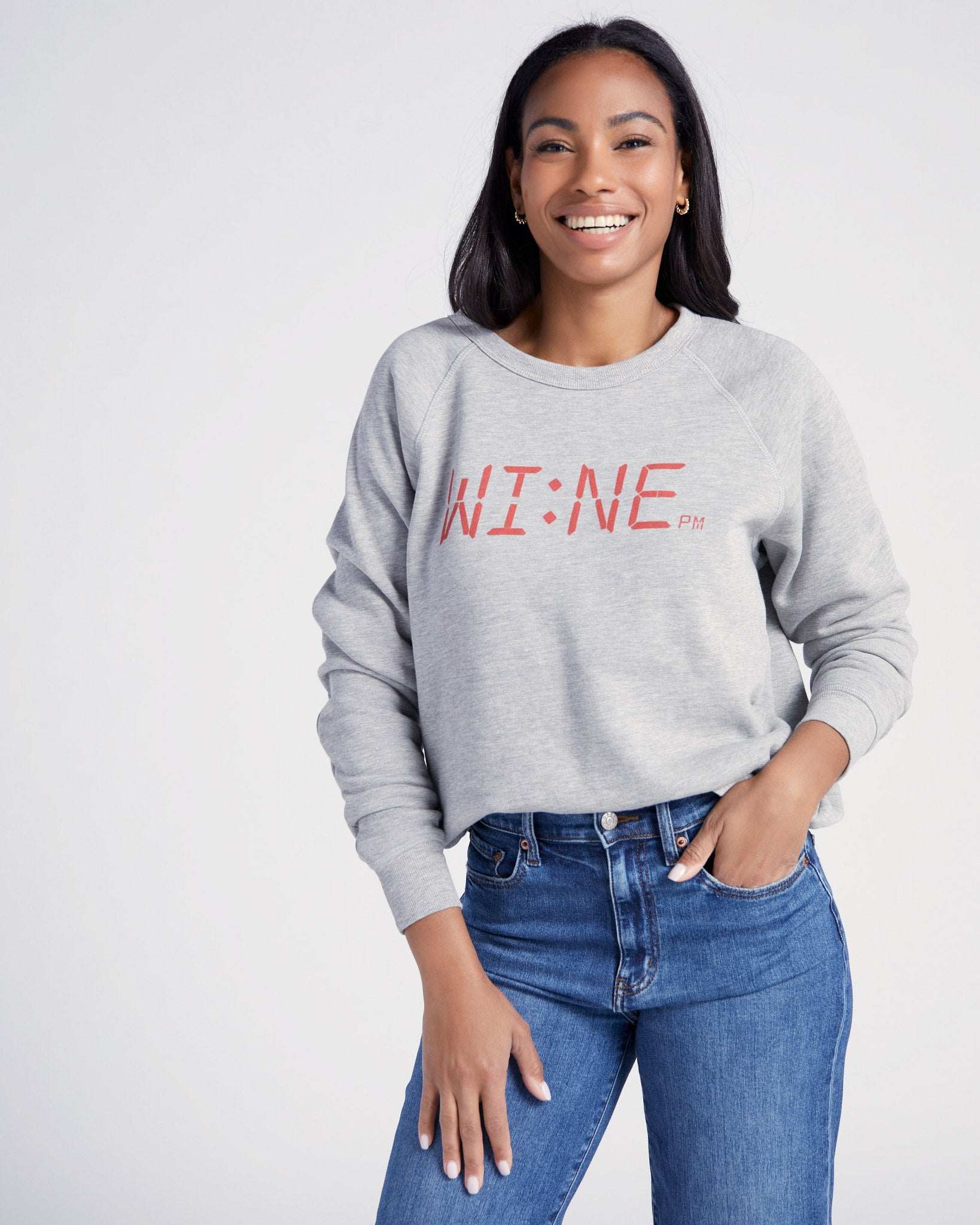 Heather Grey $|& Project Social T Wine Time Graphic Sweatshirt - SOF Front