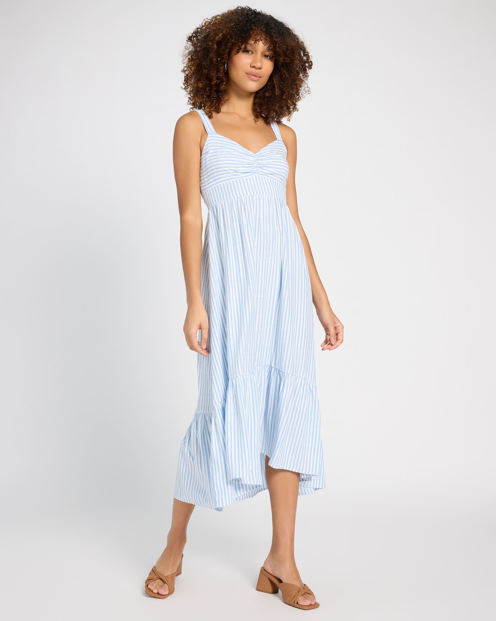blue and white striped maxi dress Classic Print Collared Neck Tiered Dress-Blue/White Featuring a flattering silhouette! Striped Sweetheart Maxi Dress -
