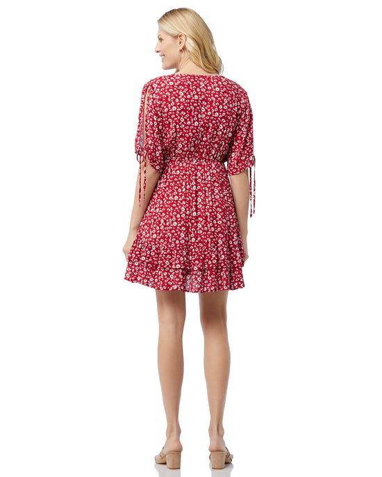 Red $|& ePretty Floral Print Open Sleeve Dress - SOF Back