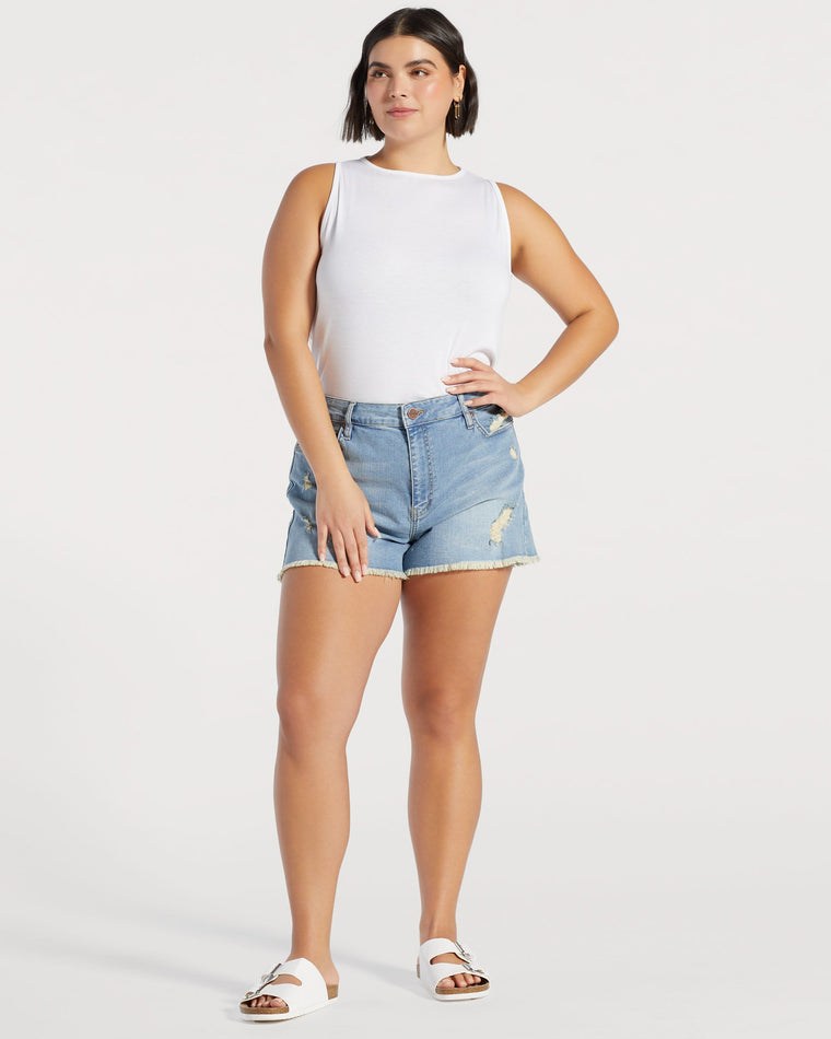 Dim Sky $|& Lola Jeans Liana Distressed High Rise Shorts - SOF Full Front