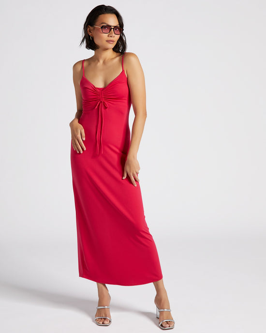 Hot Fuschia $|& DEX Ruched Front Knit Slip Dress - SOF Front