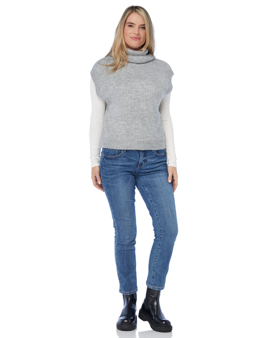 Light Grey $|& Vigoss Cowl Neck Mossy Sweater Vest - SOF Full Front