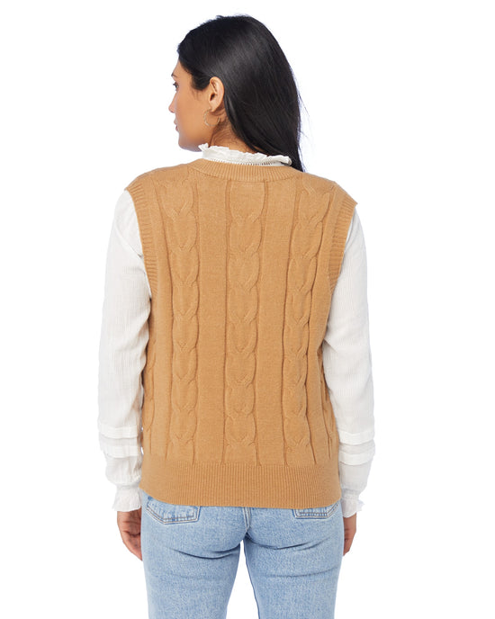 Camel $|& Vigoss Cable V-Neck Sweater Vest - SOF Back
