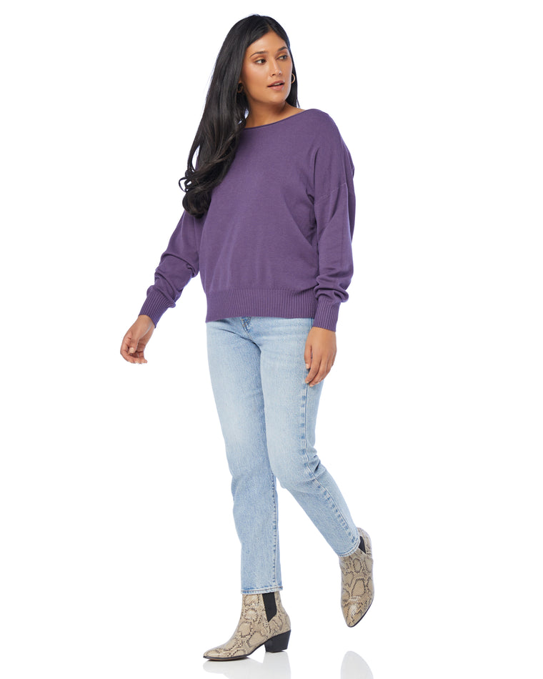 Heather Blackberry $|& Dreamers Pullover Ribbed Detail Sweater - SOF Full Front