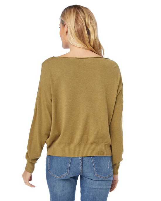 Heather Fern $|& Dreamers Pullover Ribbed Detail Sweater - SOF Back