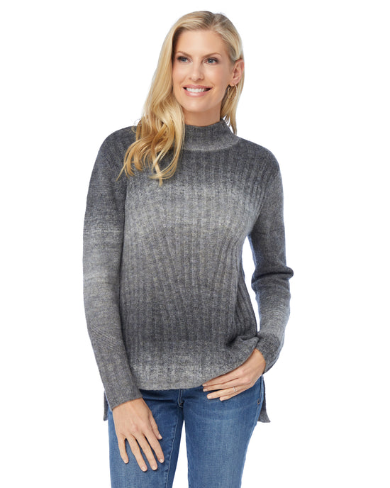 Grey $|& Vigoss Ribbed Ombre Mock Neck Pullover - SOF Front