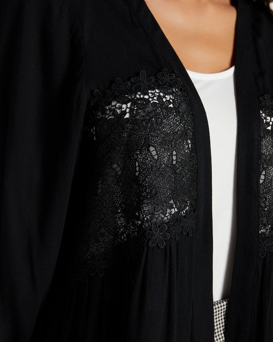 Black $|& Cozy CO 3/4 Sleeve Kimono with Crochet Lace Detail - SOF Detail