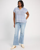 Blue Combo $|& Bobeau Striped Caty Button Up Top - UGC On Fig