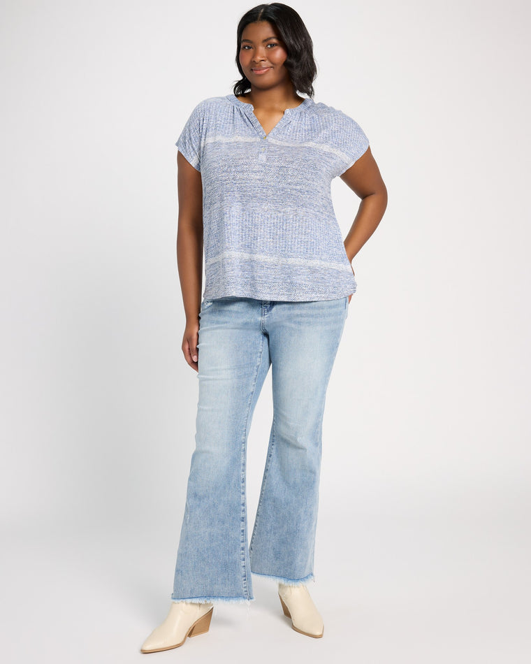 Blue Combo $|& Bobeau Striped Caty Button Up Top - UGC On Fig