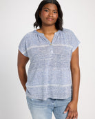 Blue Combo $|& Bobeau Striped Caty Button Up Top - SOF Front