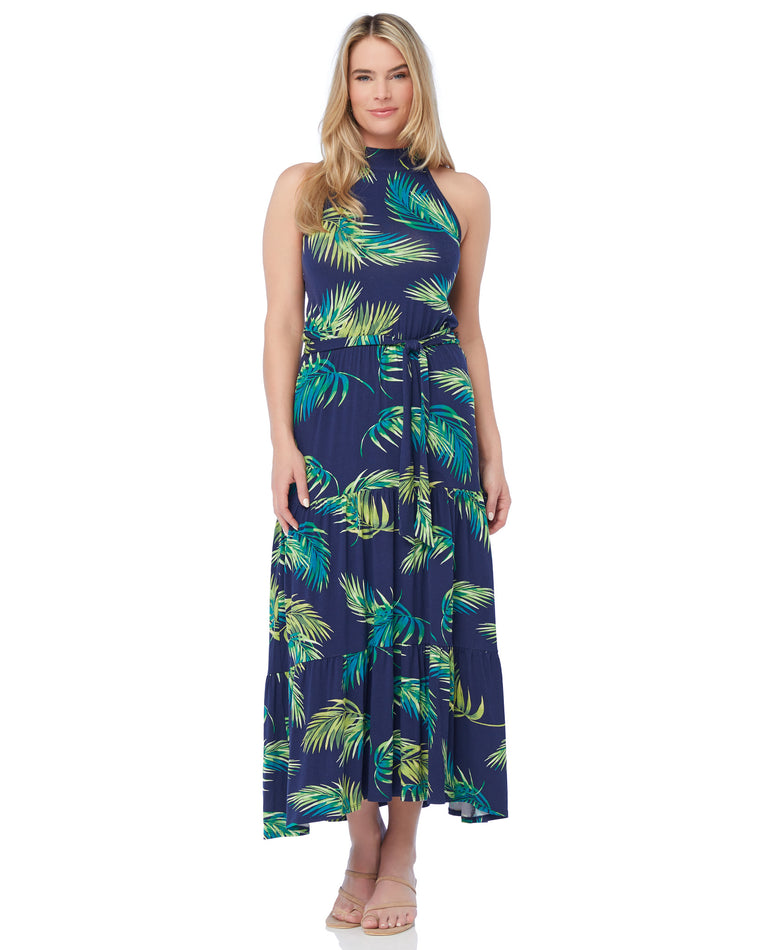 Navy Palm $|& Loveappella Hi-Lo Halter Maxi Dress - SOF Front
