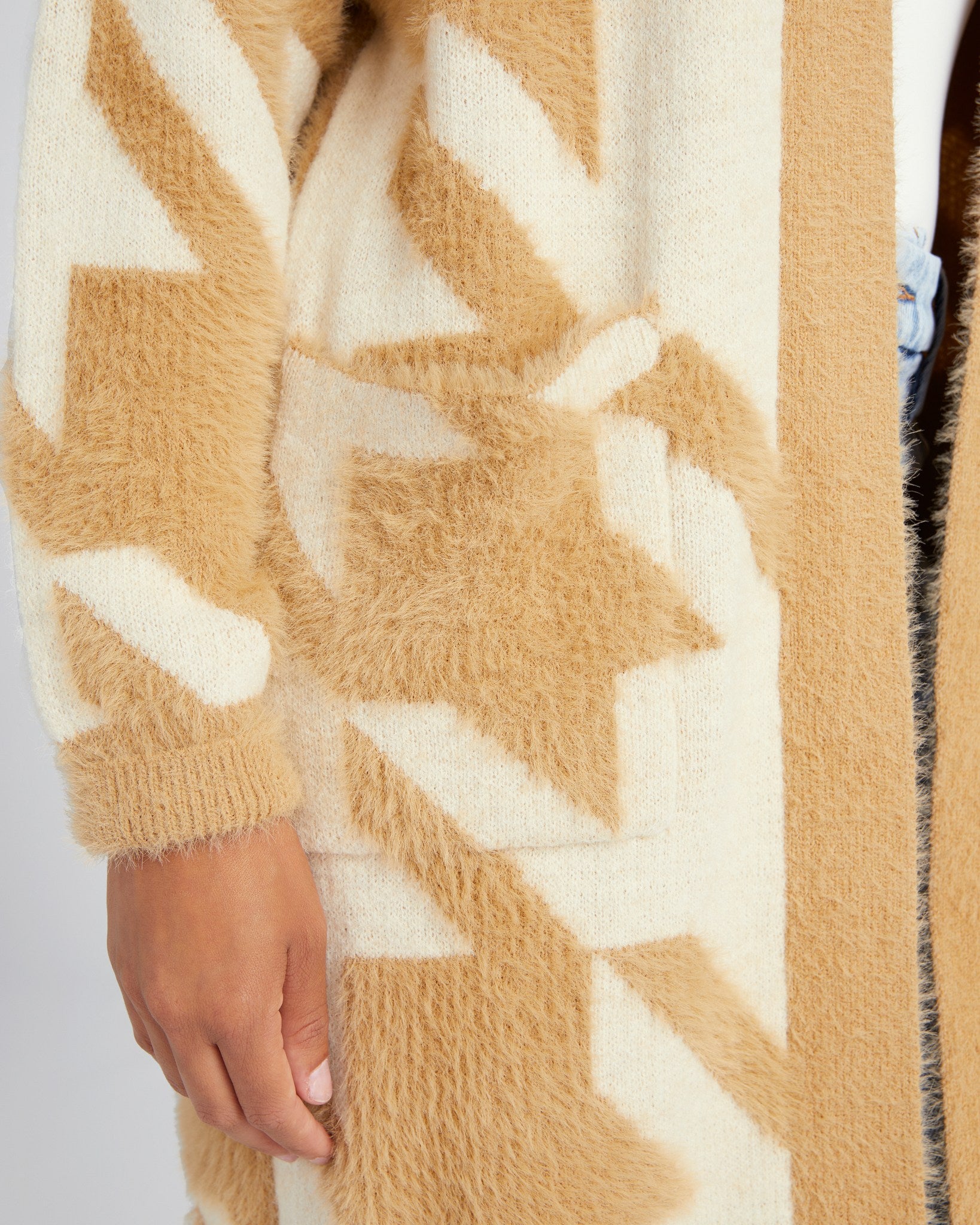 Woven Right Houndstooth Open Front Longline Cardigan