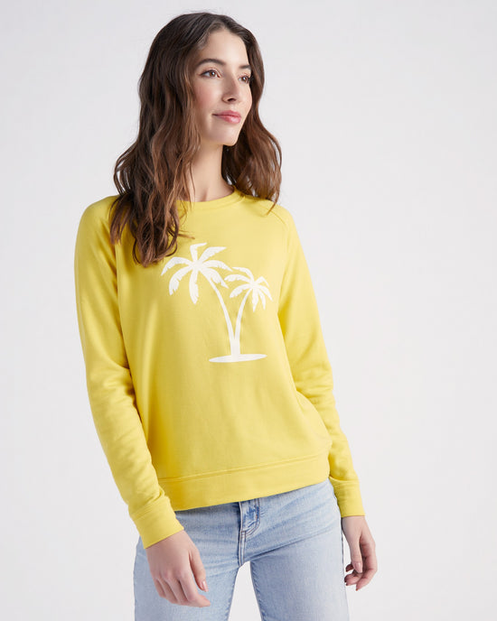 Cream Gold $|& 78&SUNNY Palm Tree Graphic Sweatshirt - SOF Front