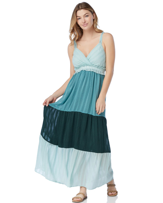 Blue & Green Stripe $|& Koko + Mason Tiered Maxi Dress - SOF Front