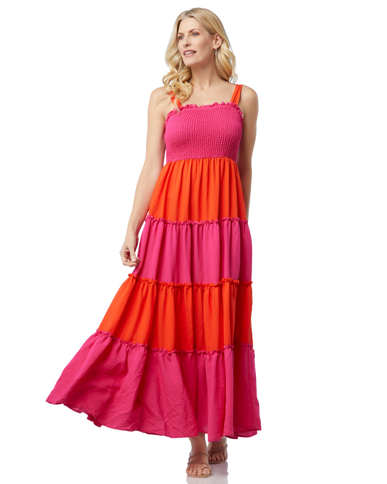 Hot Pink/Orange $|& Koko + Mason Tie-Strap Tiered Dress - SOF Front