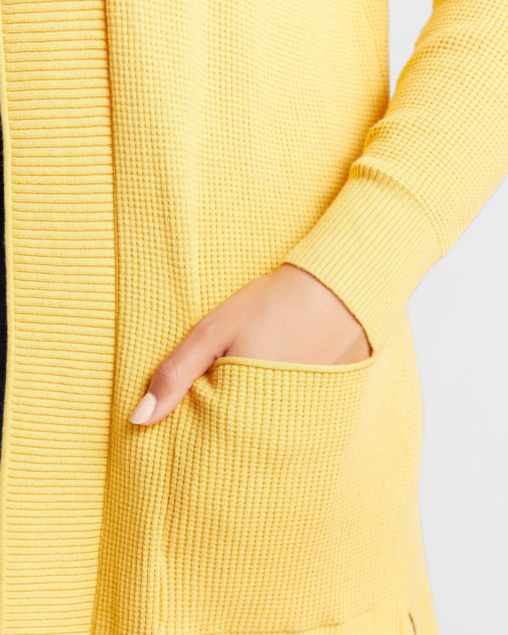 Mustard $|& Staccato Open Front Pocket Cardigan - SOF Detail