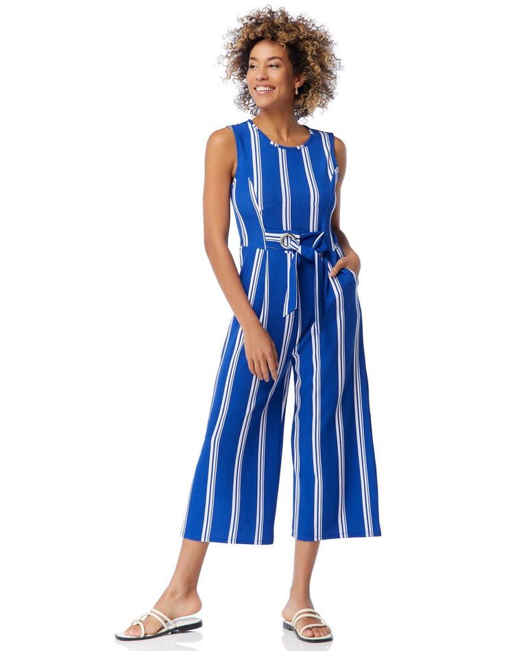 Blue $|& Apricot Stripe Self Tie Jumpsuit - SOF Front