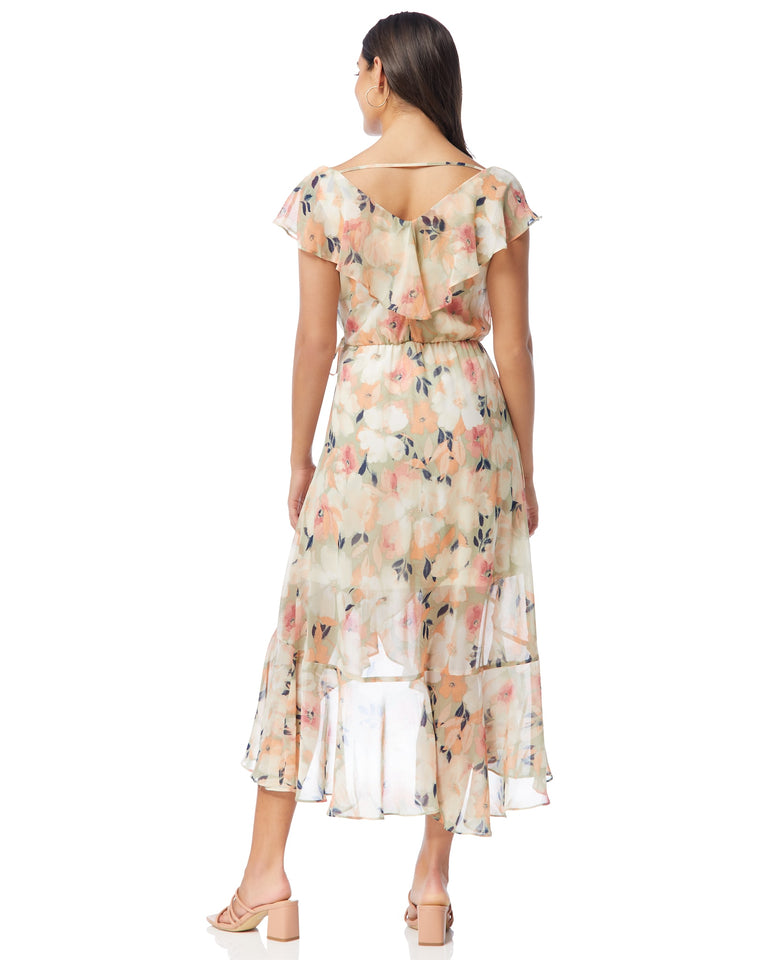 Blurred Floral Ruffle Wrap Dress