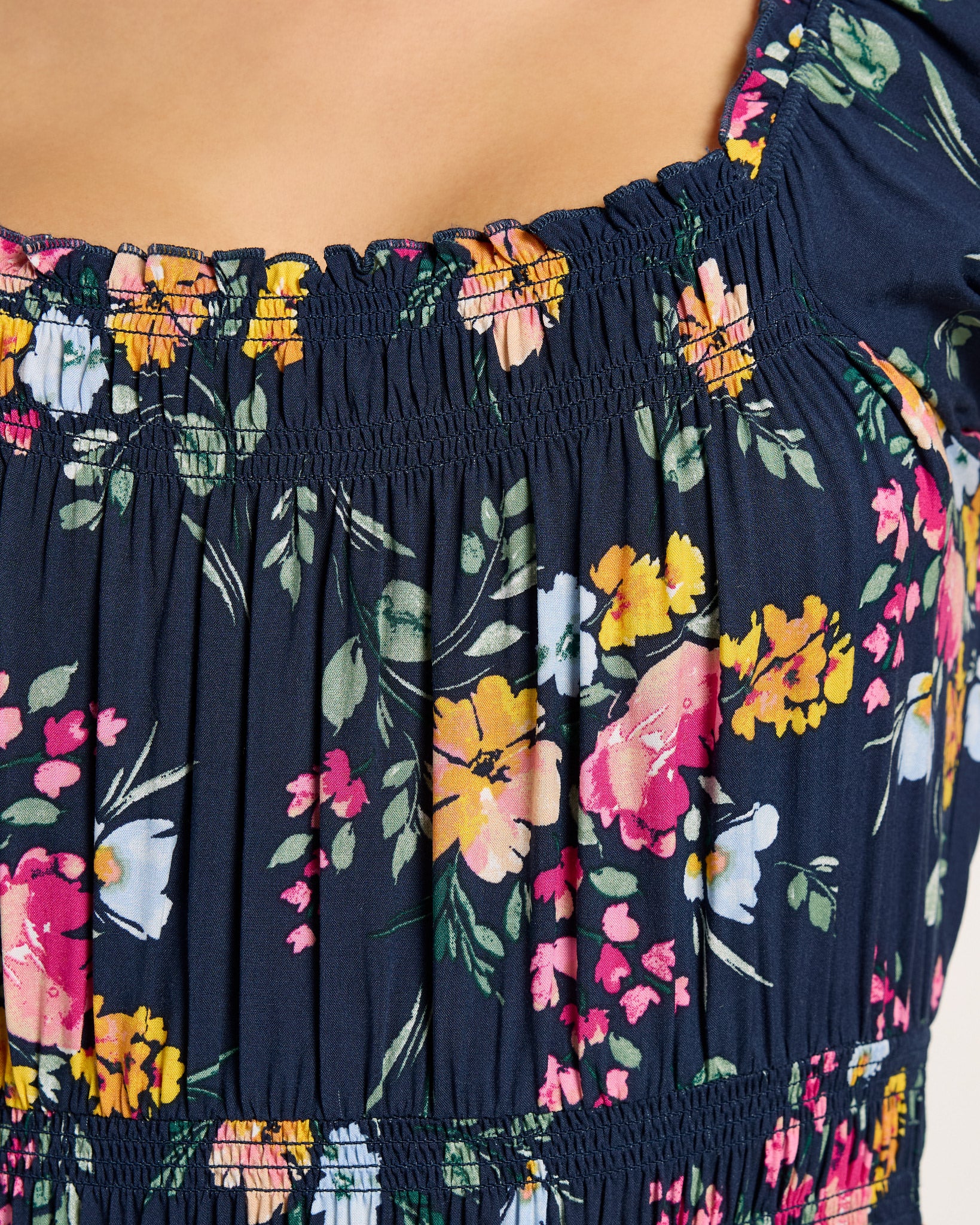 Navy $|& Apricot Bright Floral Midi Dress - SOF Full Front