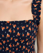 Navy $|& Apricot Watercolor Rose Slub Midi Dress - SOF Full Front