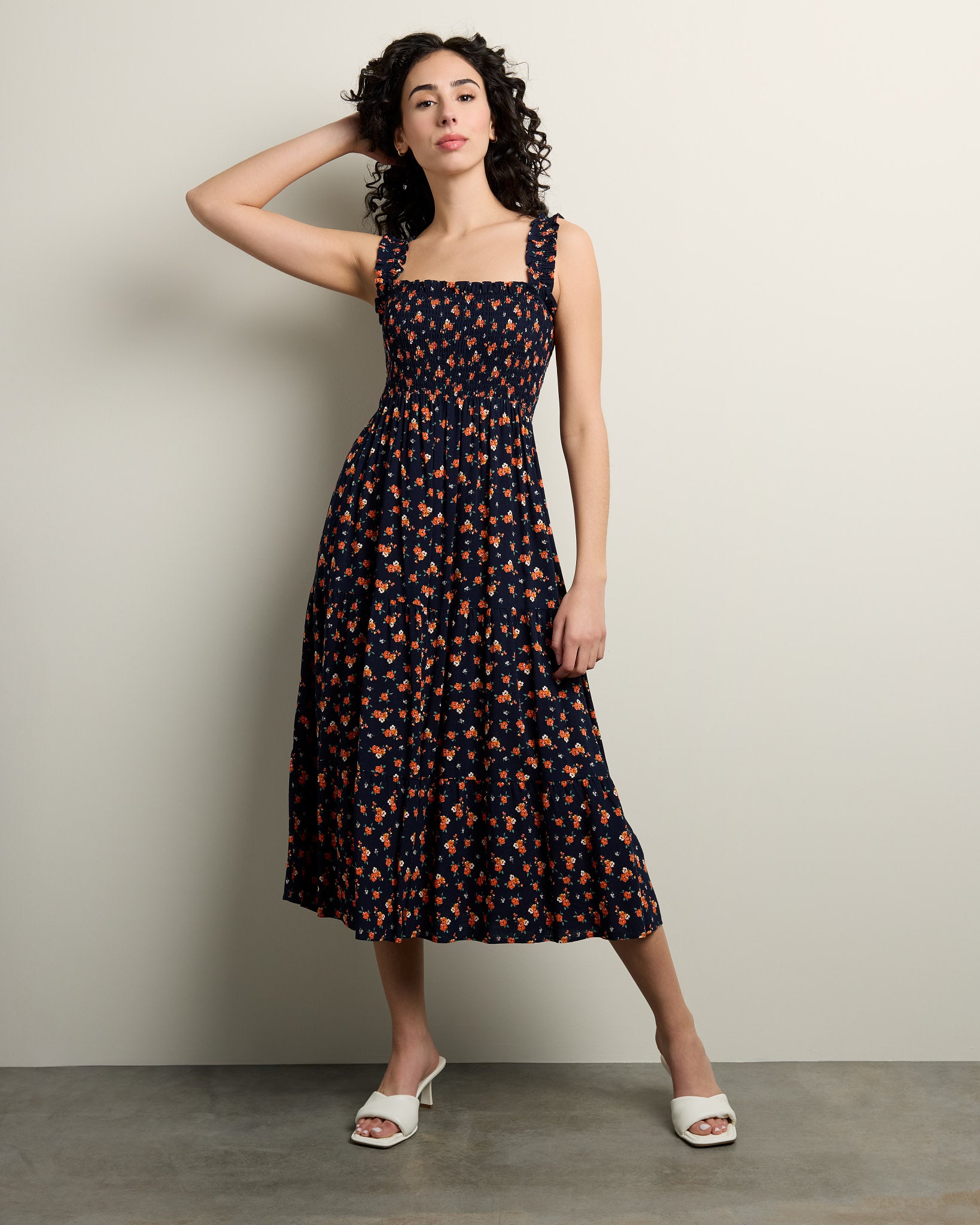 Watercolor Rose Slub Midi Dress