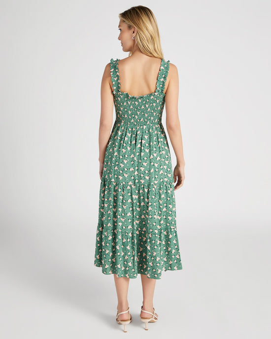 Green $|& Apricot Watercolour Rose Slub Midi Dress - SOF Back