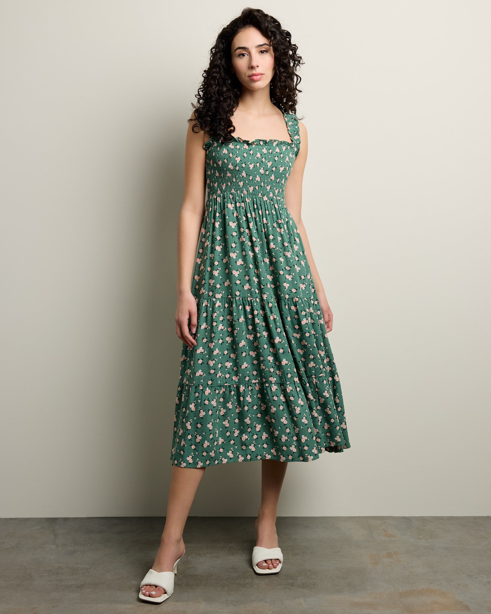 Watercolour Rose Slub Midi Dress