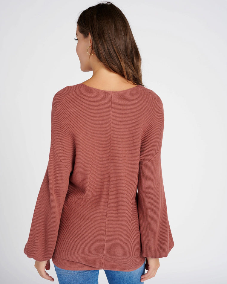 Terra Earth Rust $|& 1. State Ribbed Knit Bubble Sleeve Sweater - SOF Back