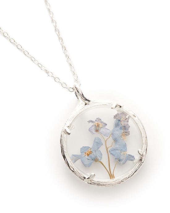 Silver/Forget Me Nots $|& Catherine Weitzman Handmade Jewelry Small Botanical Necklace - Hanger Detail