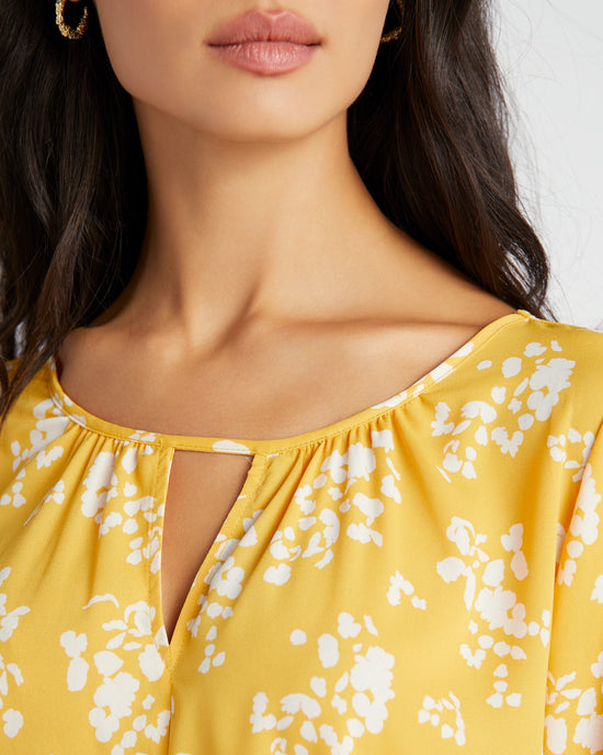 Yellow Floral $|& West Kei Floral Woven 3/4 Sleeve Tie Front Top - SOF Detail