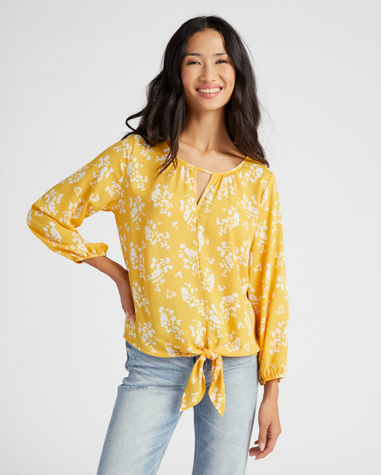 Yellow Floral $|& West Kei Floral Woven 3/4 Sleeve Tie Front Top - SOF Front