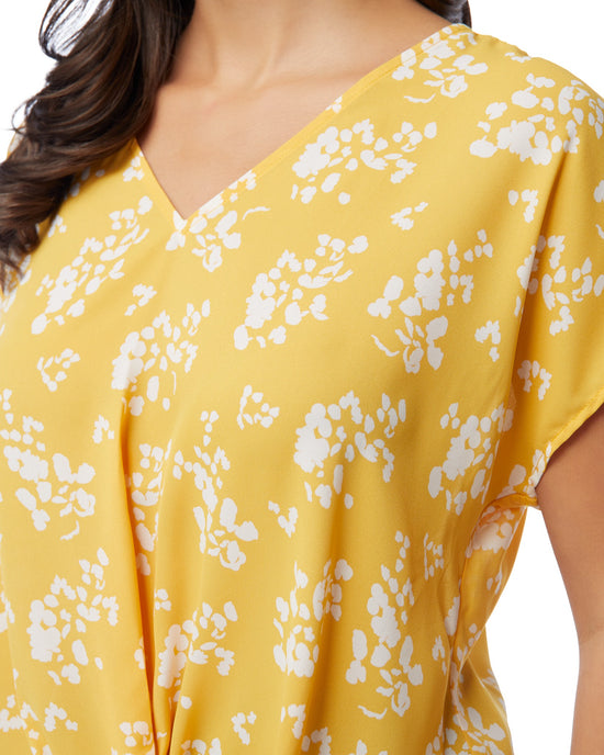 Yellow Floral $|& West Kei Floral Woven Short Sleeve Twist Front Top - SOF Detail