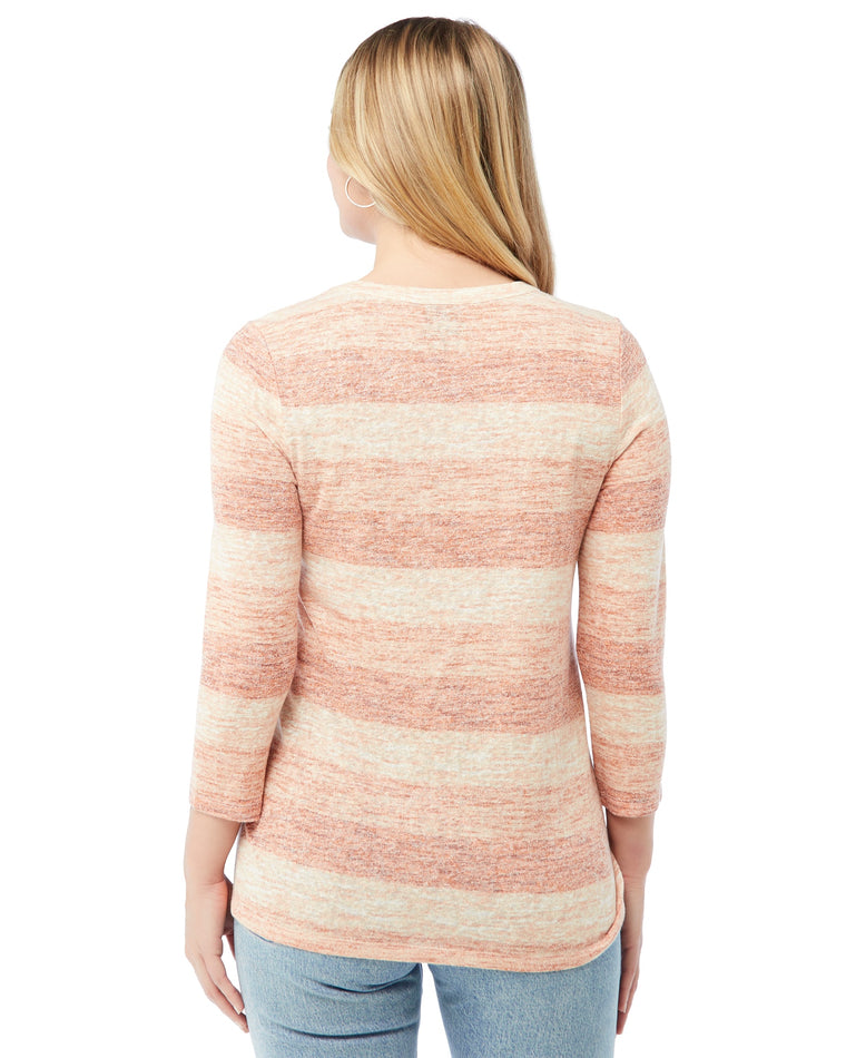 Brick Combo Red $|& B Collection by Bobeau 3/4 Sleeve Caty Stripe Top - SOF Back
