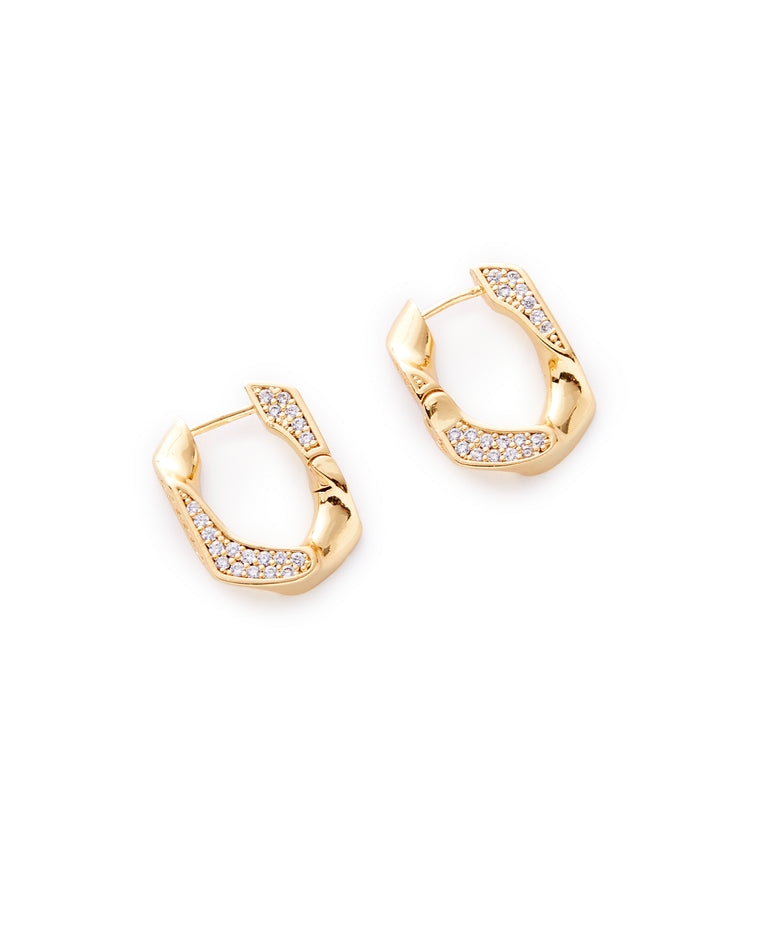 Gold $|& Luv AJ The Pavé Cuban Link Hoops - Hanger Front