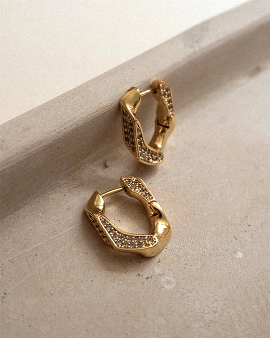 Gold $|& Luv AJ The Pavé Cuban Link Hoops - VOF Front