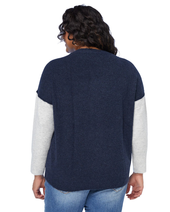 Vintage Blue $|& Vince Camuto Drop Shoulder Colorblock Sleeve Sweater - SOF Back