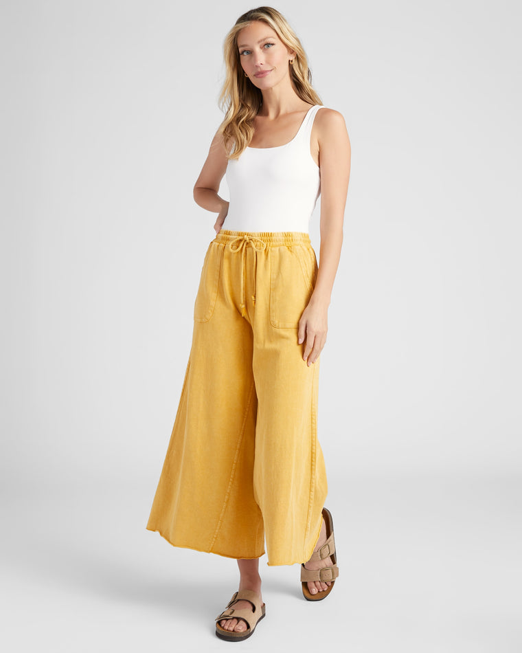 Mustard $|& Easel Washed Terry Wide Leg Pant - SOF Full Front