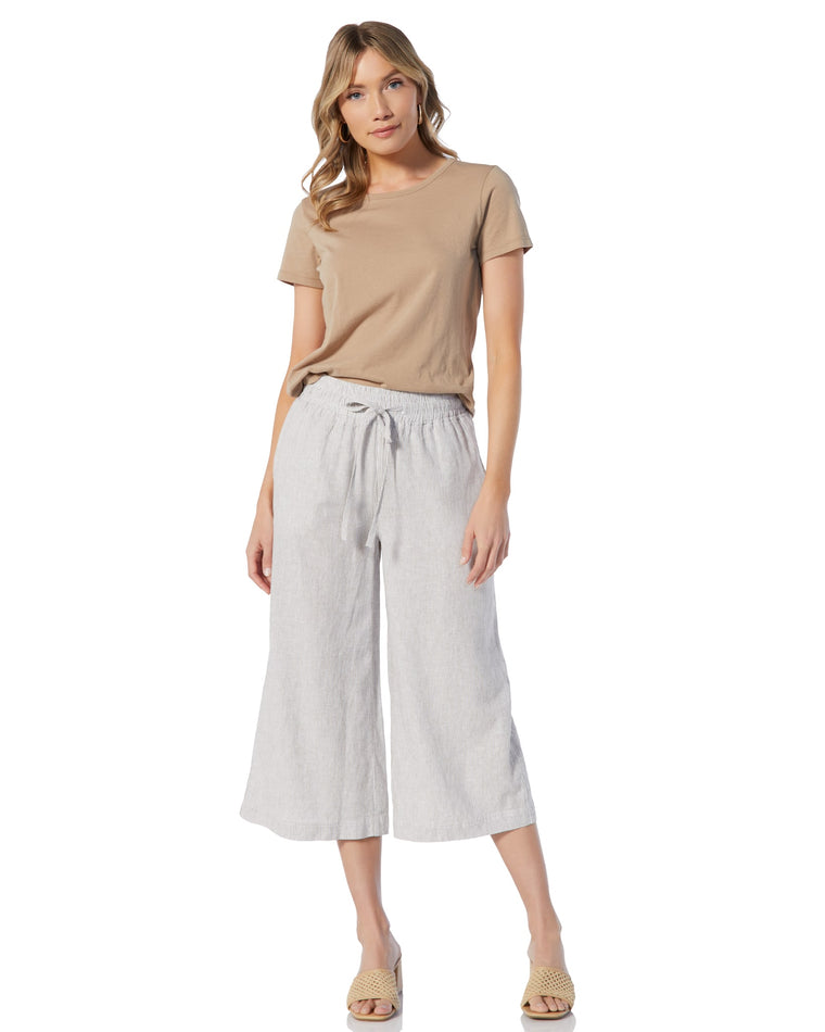 White Olive Grove Stripe $|& Thread & Supply Primrose Cropped Linen Pant - SOF Full Front