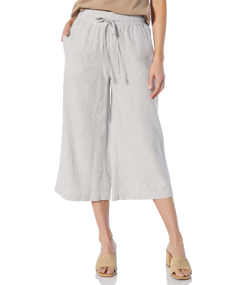 White Olive Grove Stripe $|& Thread & Supply Primrose Cropped Linen Pant - SOF Front
