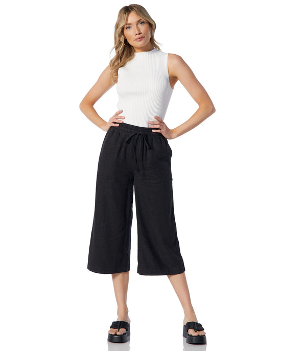 Black $|& Thread & Supply Primrose Cropped Linen Pant - SOF Full Front