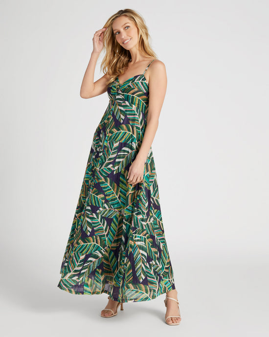 Green Aloha $|& Molly Bracken Leaf Print Maxi Strap Dress - SOF Front